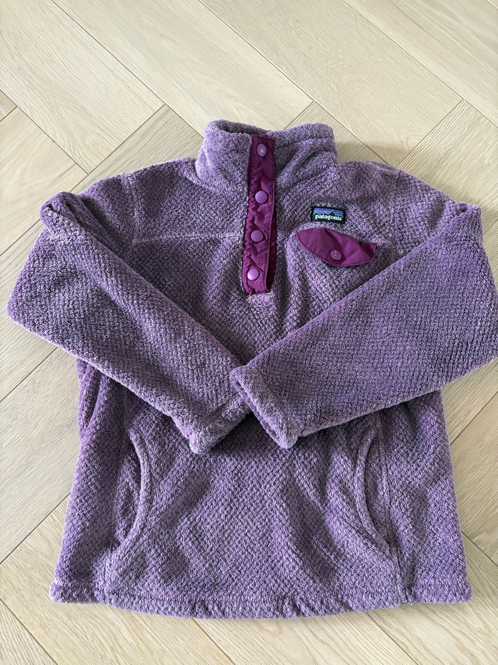 Patagonia Girls Synchilla SnapT Retool Pink Purple Pullover Jacket Sweater Small